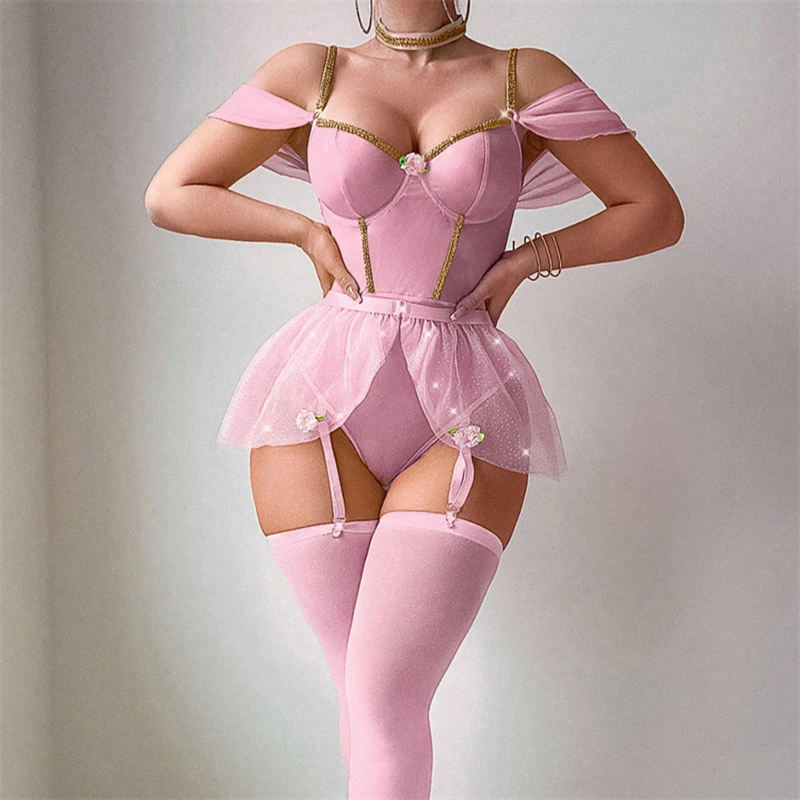 Shiny Bodysuit Lingerie Set Wo - Fishnet Stocking Women 评论和价格